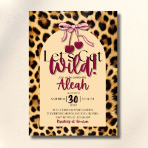 Leopard Cherry Pink Bow Cute & Glam Birthday Party Canva Set