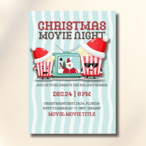 Christmas Popcorn Movie Night Party Canva Set