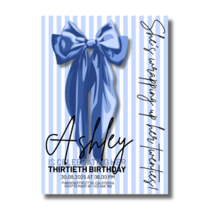 Blue Coquette Bow Thirtieth Birthday Party Canva Set