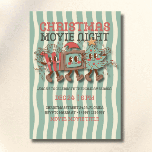 Christmas Movie Night Retro Party Canva Set