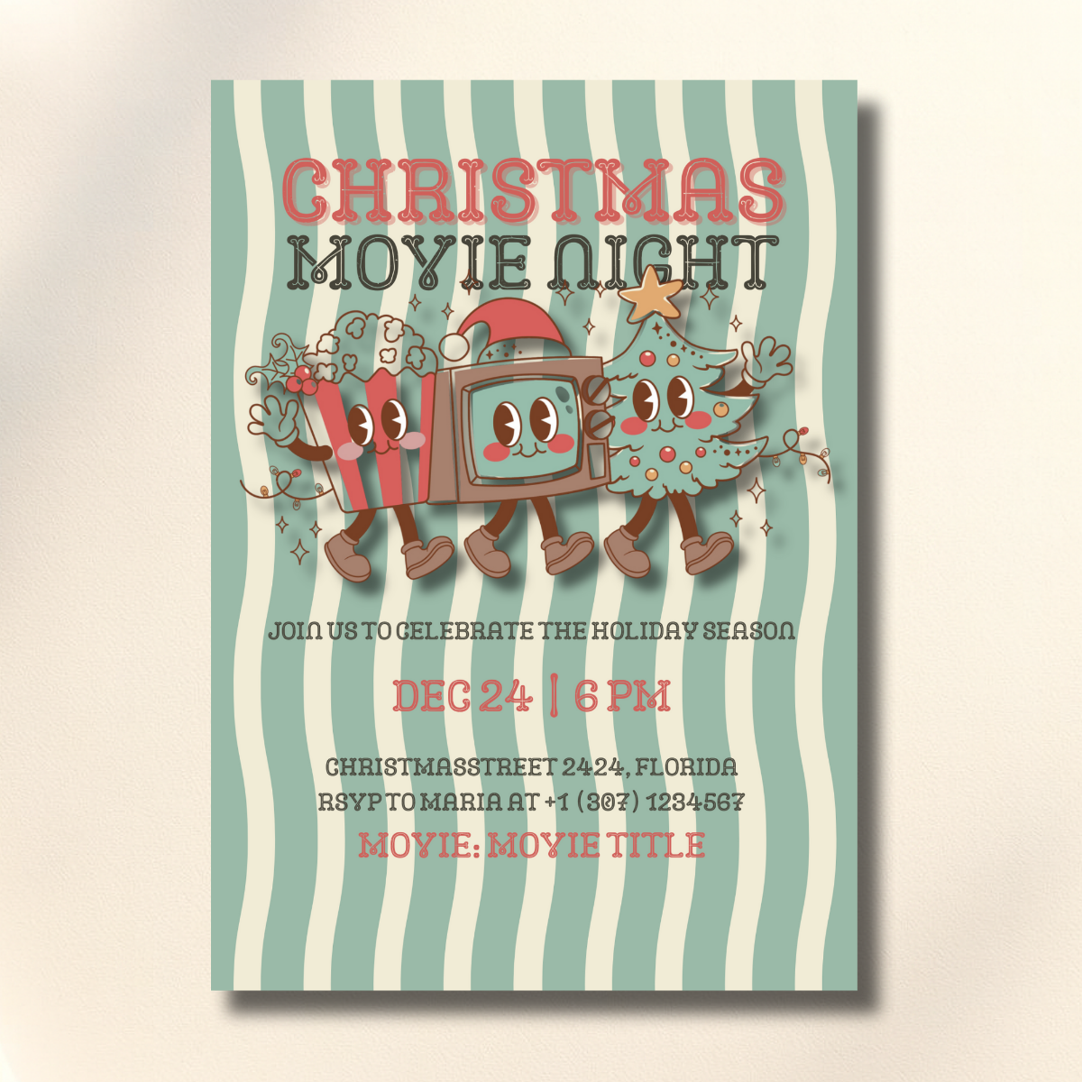 Christmas Movie Night Retro Party Canva Set