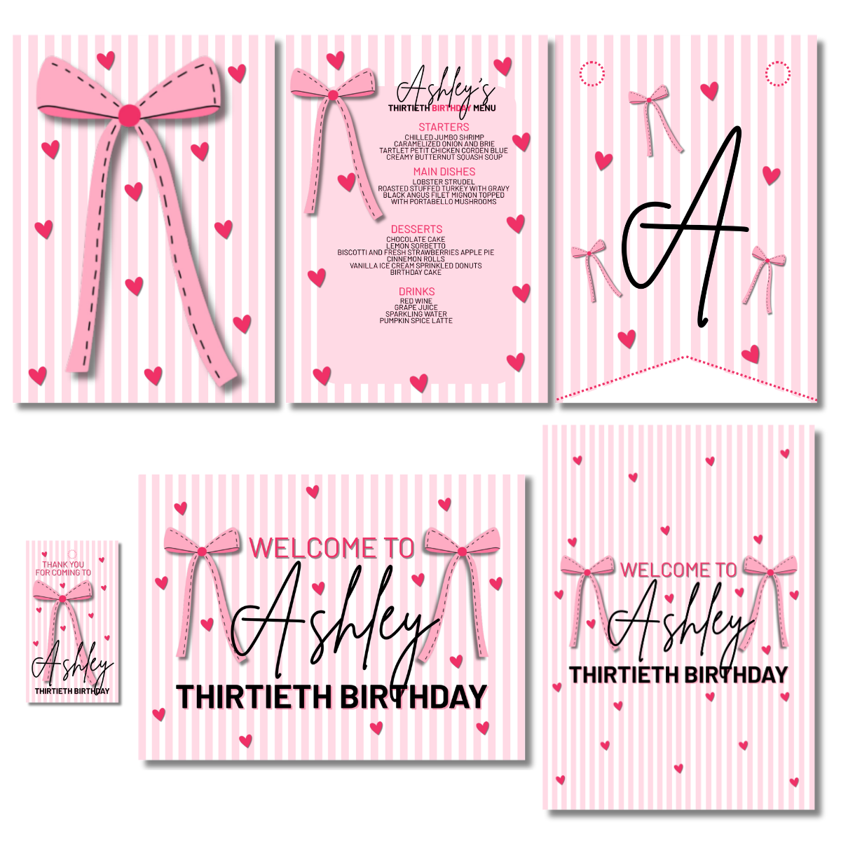 Pink Coquette Bow Elegant Thirtieth Birthday Party Canva Set - Image 2