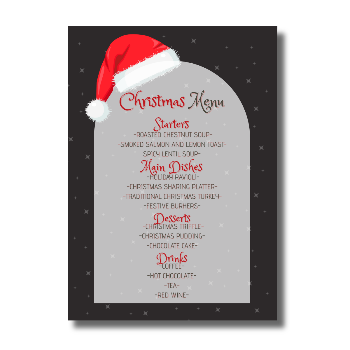 Christmas Red Hat Black Background Party Canva Set - Image 3