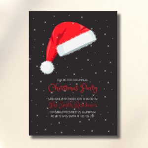 Christmas Red Hat Black Background Party Canva Set