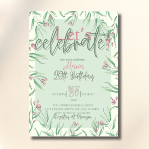 Watercolor Pink Flower Birthday Party Canva Set