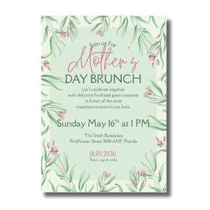 Watercolor Pink Flowers Mother’s Day Brunch Event Canva Set