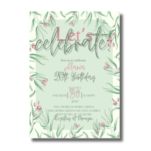 Watercolor Pink Flower Birthday Party Canva Set