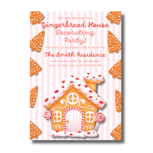 Christmas Pink Gingerbread Decorating Party Canva Set