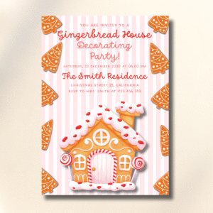 Christmas Pink Gingerbread Decorating Party Canva Set