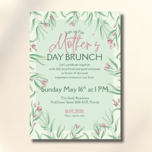 Watercolor Pink Flowers Mother’s Day Brunch Event Canva Set
