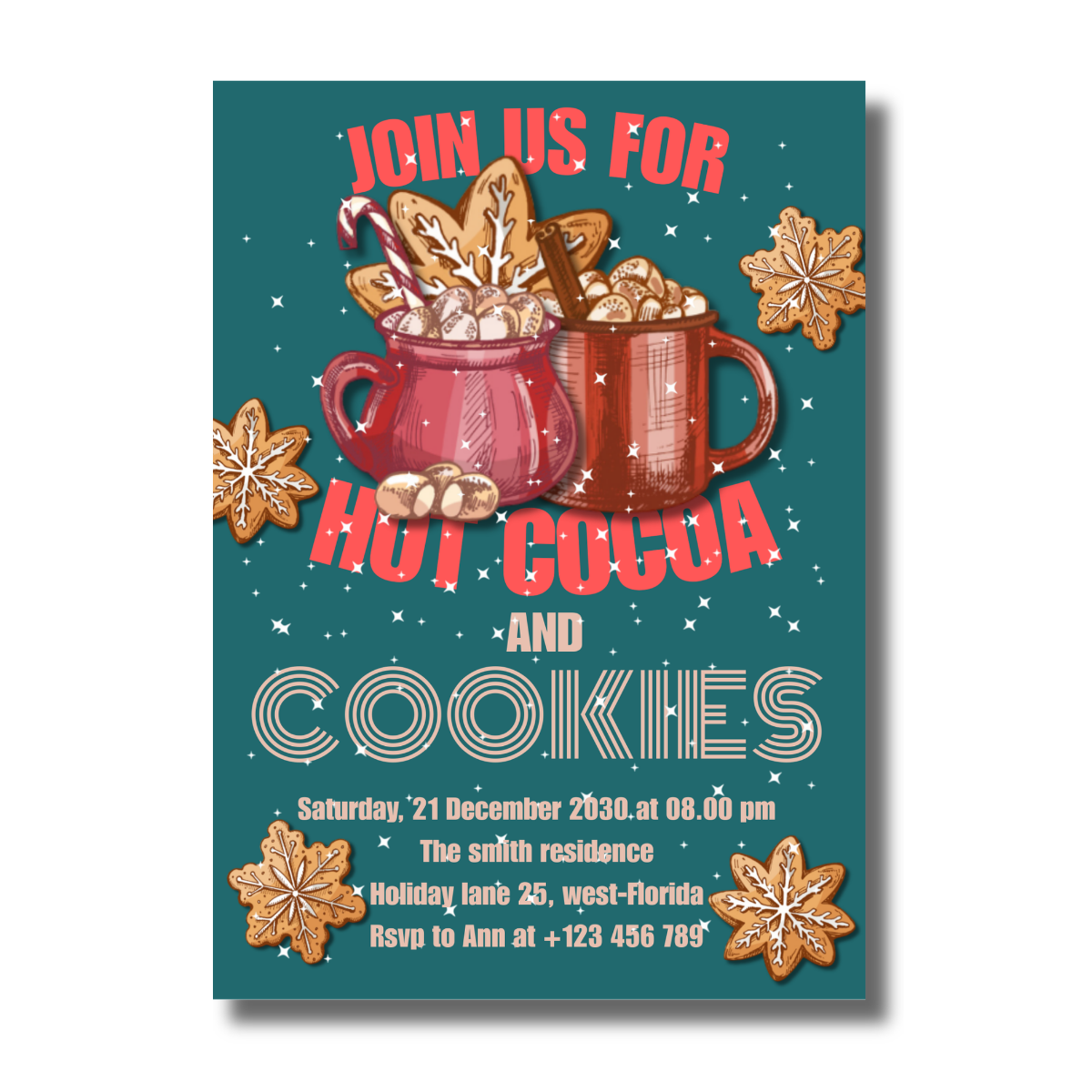 Christmas Hot Cocoa & Cookies Event Canva Invitation