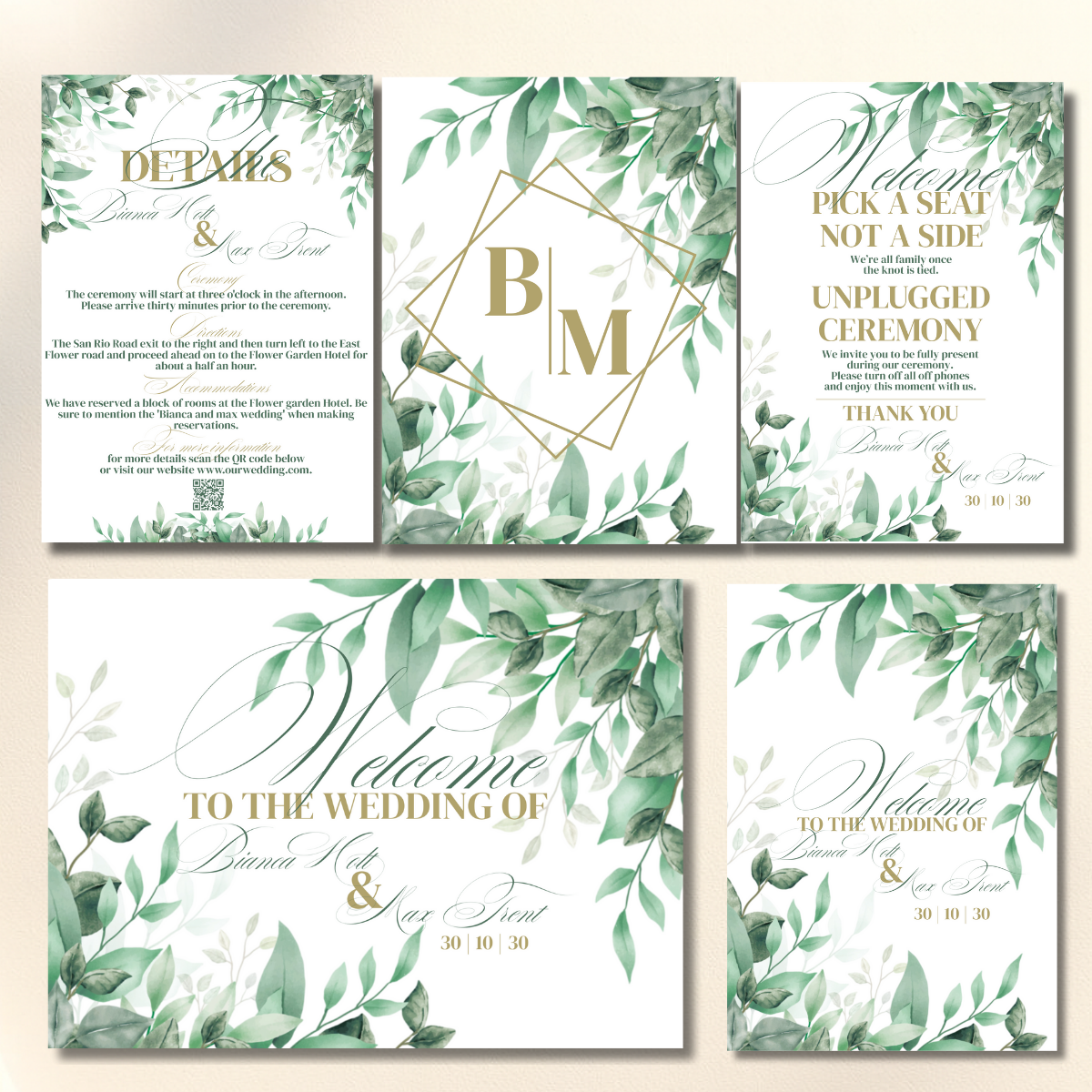 Sage Greenery Leaves Wedding Event Canva Set - Image 3