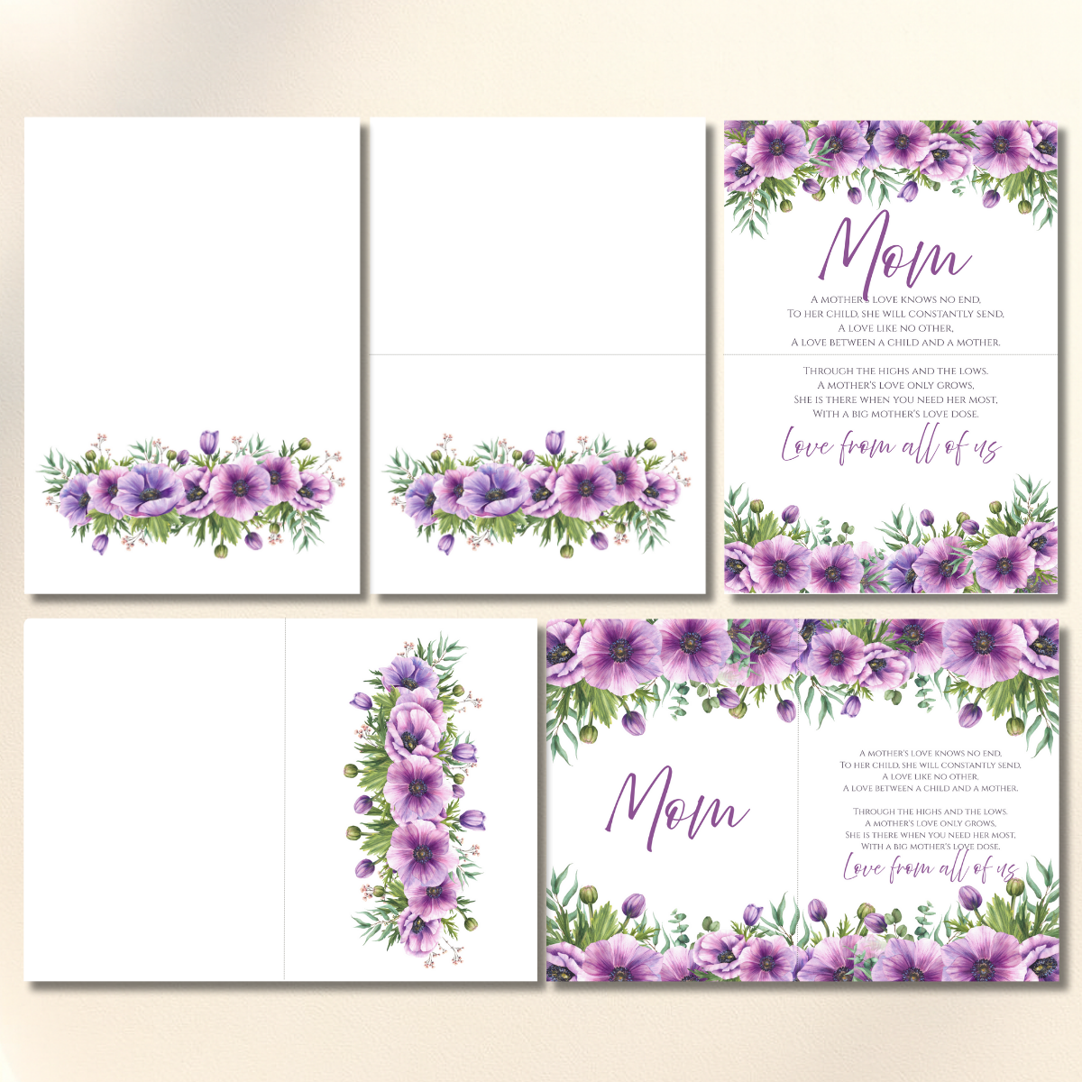 Mother’s Day Anemones Flowers Poem Canva Folded Greeting Card - Image 2