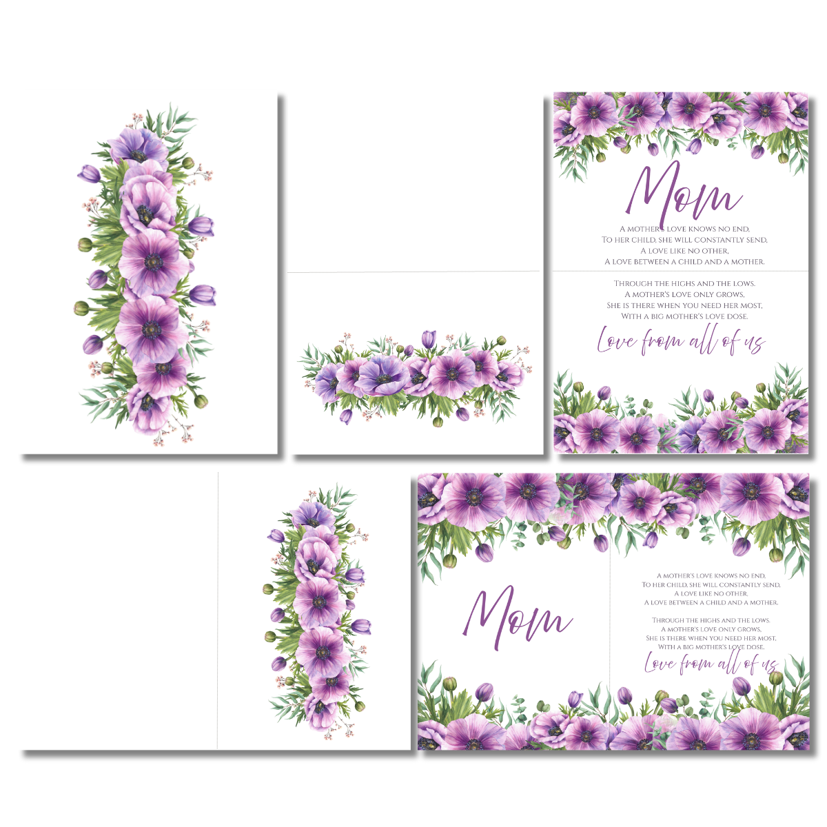 Mother’s Day Anemones Flowers Poem Canva Folded Greeting Card - Image 2