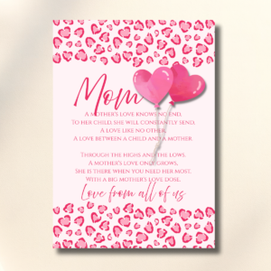 Mother’s Day Heart-Shaped Leopard Print Poem Canva Folded Greeting Card