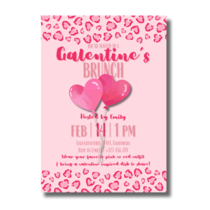 Galentine’s Girls Brunch Pink Heart Balloons Leopard Event Canva Set