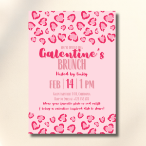 Galentine's Girls Brunch Pink heart-shaped leopard Event Canva Set