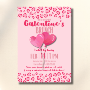 Galentine’s Girls Brunch Pink Heart Balloons Leopard Event Canva Set