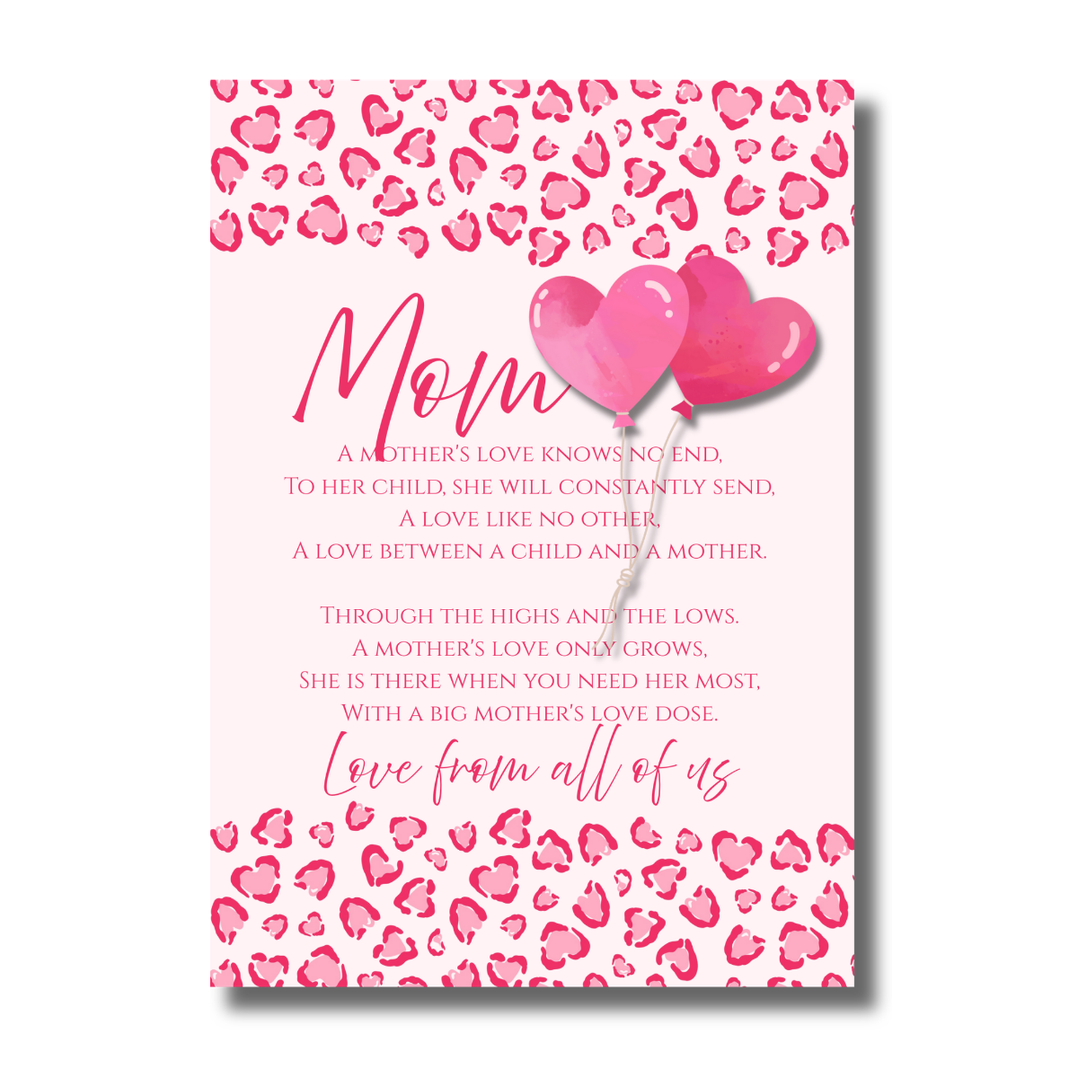 Mother’s Day Heart-Shaped Leopard Print Poem Canva Folded Greeting Card