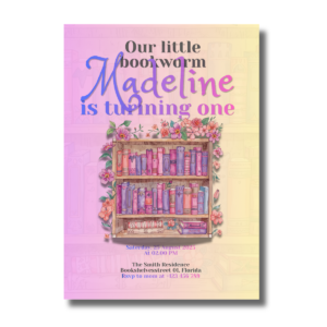 Watercolor Purple Bookshelf Children’s Party Canva Set