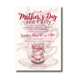 Tea-Party Watercolor Teapot & Cup Mother’s Day Canva Invitation