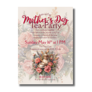 Tea-Party Gray Watercolor Teapot & Cup Mother’s Day Canva Invitation
