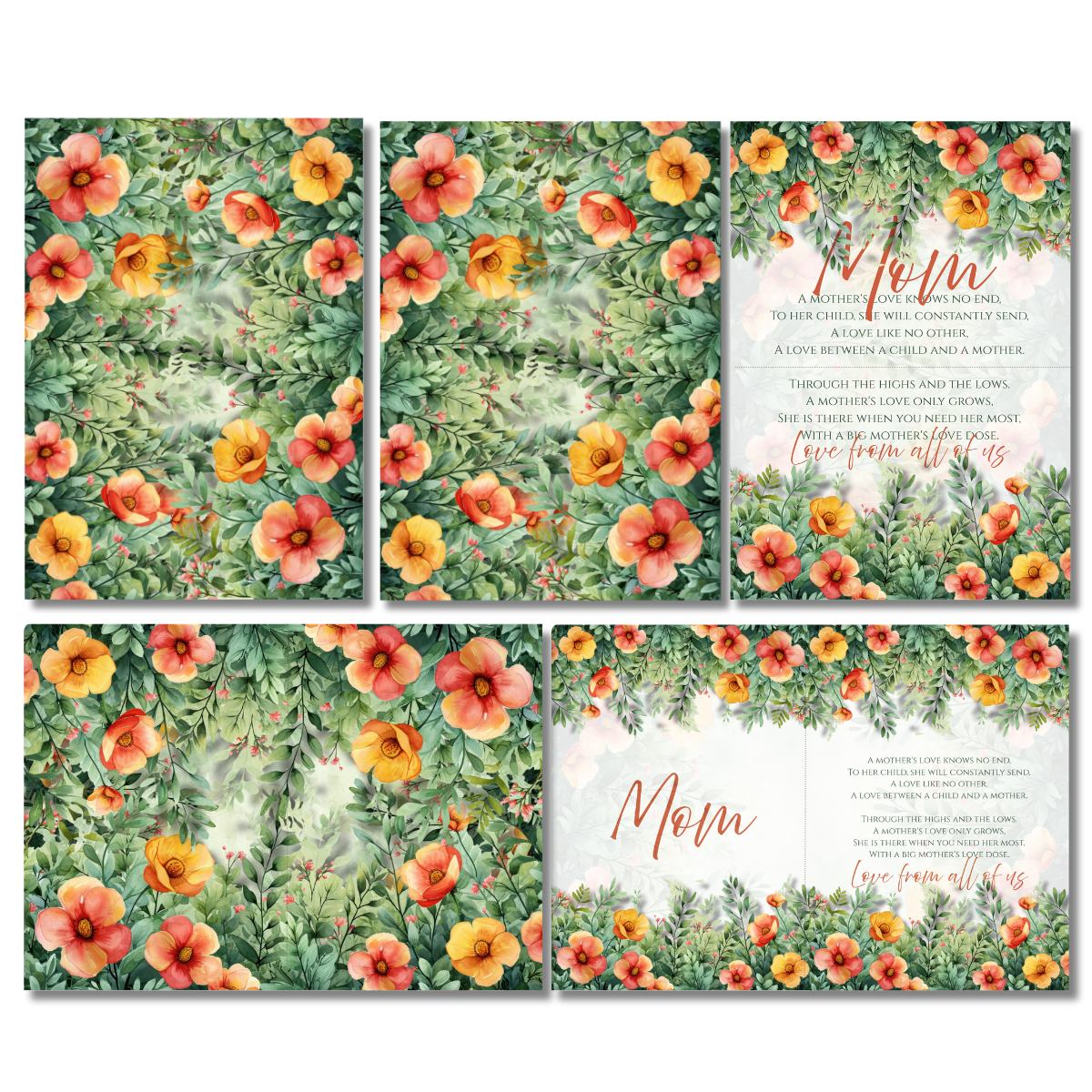 Mother’s Day Orange Flowers Poem Canva Folded Greeting Card - Image 2