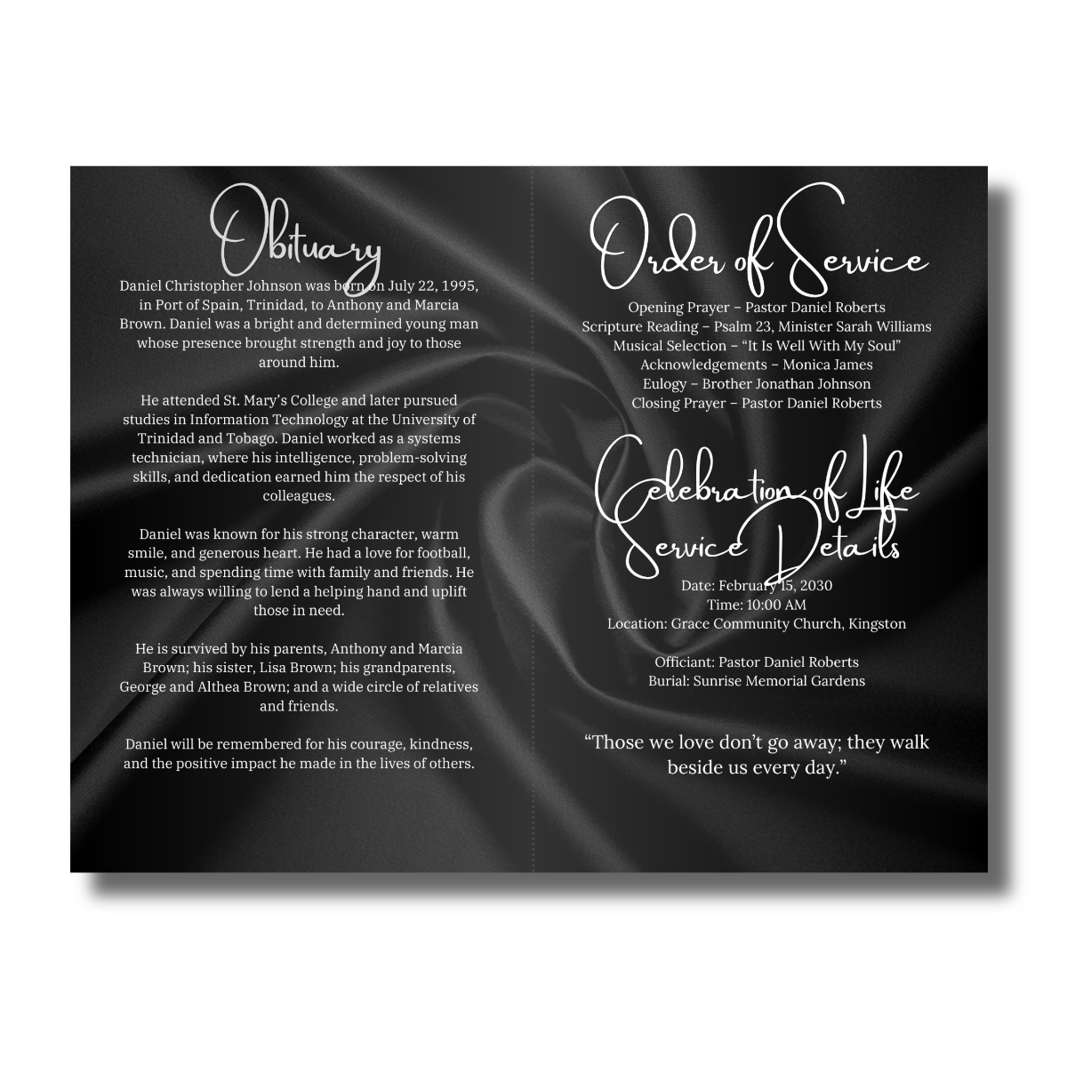 Funeral Black Bi-fold Landscape Canva Program - Image 2
