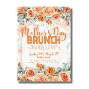 Watercolor Orange Flowers Mother’s Day Brunch Event Canva Invitation