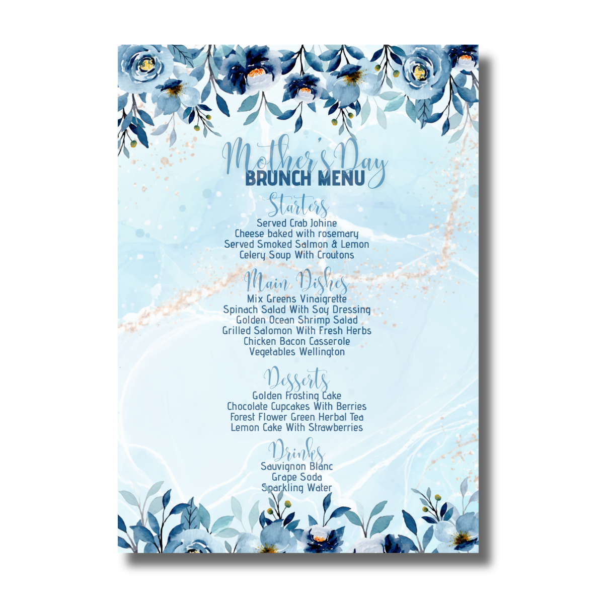 Watercolor Dark Blue Flowers Mother’s Day Brunch Event Canva Invitation - Image 3