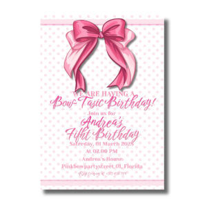 Bow-tastic Pink Polka Dots Birthday Party Canva Invitation