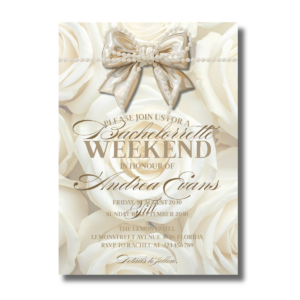 Bachelorette Weekend White Flower Pearl Bow Detail Card & Invitation