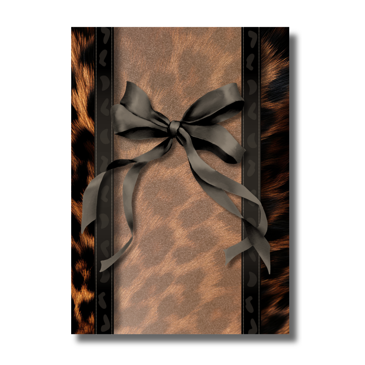 Lepard Glam Black Ribbon Bow & Brown Animal Print Birthday Canva Invitation - Image 2