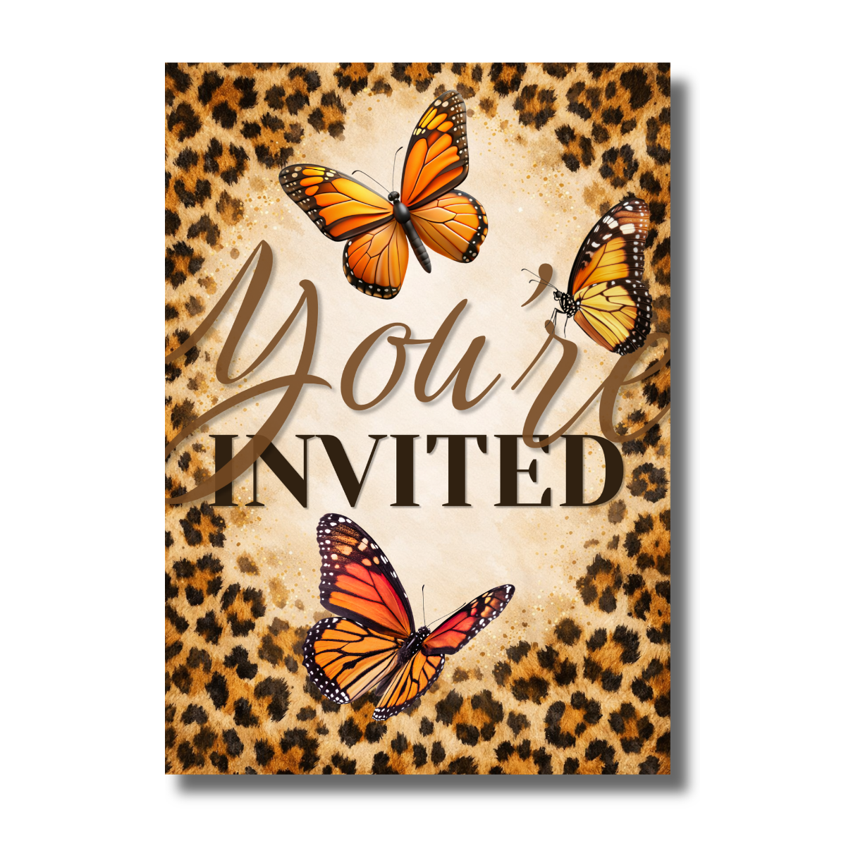 Lepard Animal Print with Monarch Butterflies Chapter Fifty Birthday Party Canva Invitation - Image 2