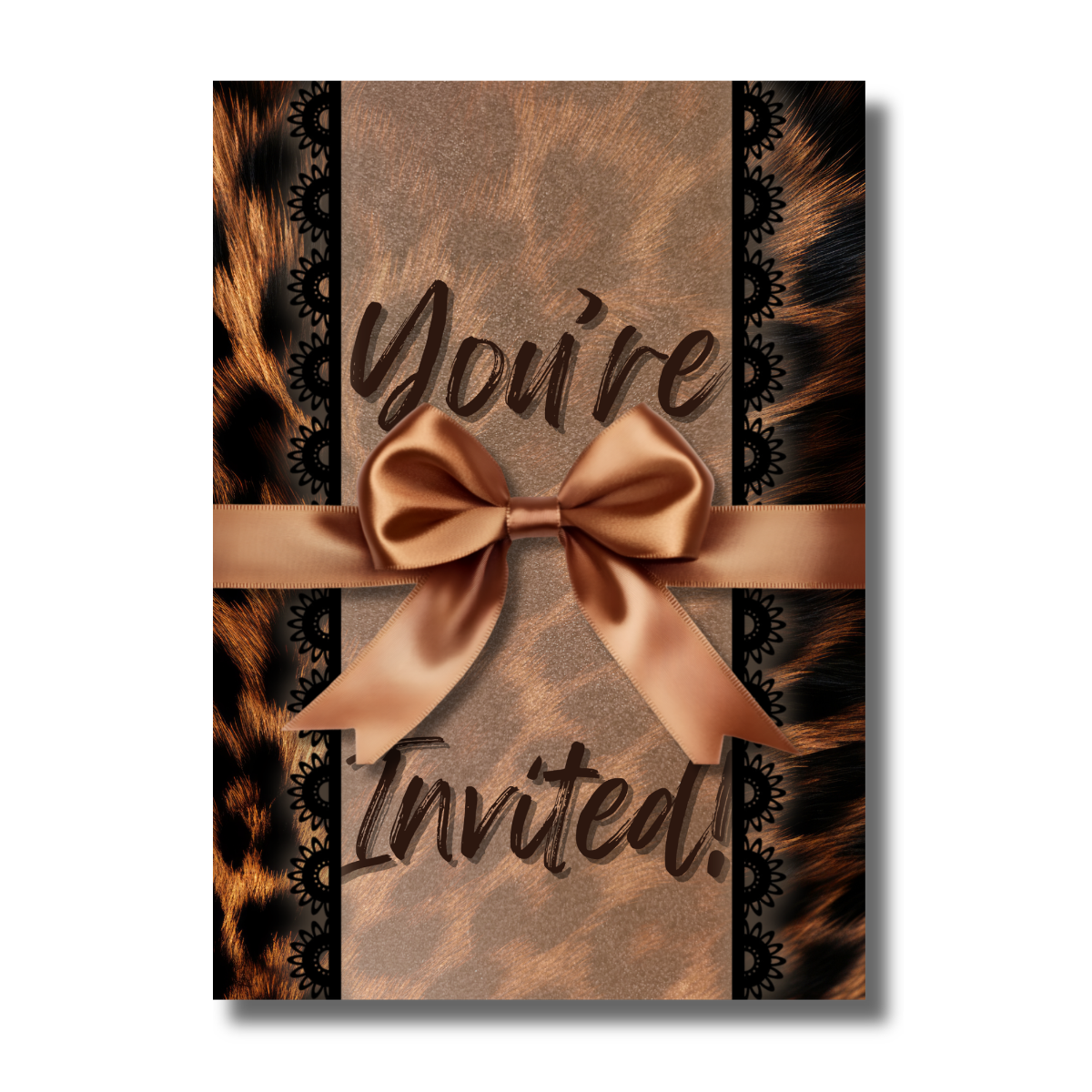 Leopard Glam Black & Brown Bow Animal Print Birthday Canva Invitation - Image 2