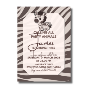 Zebra Brown Stripes Kids Birthday Canva Invitation
