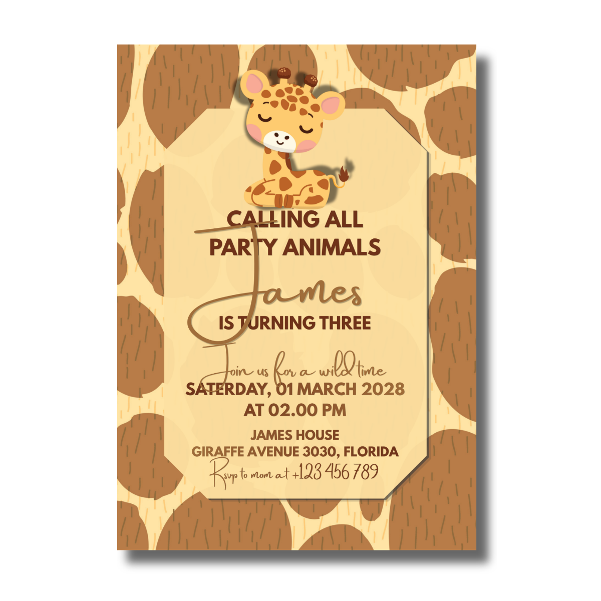 Giraffe Brown Children’s Birthday Canva Invitation