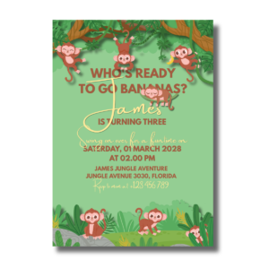 Jungle Monkey Adventure Kids Birthday Canva Invitation