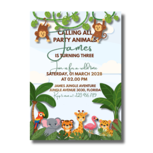 Jungle Animals Safari Adventure Kids Birthday Canva Invitation