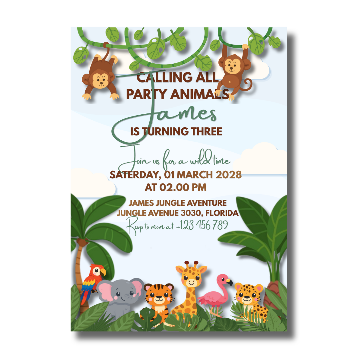 Jungle Animals Safari Adventure Kids Birthday Canva Invitation