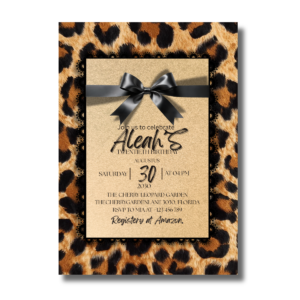 Black Bow Leopard Glam Birthday Party Canva Invitation