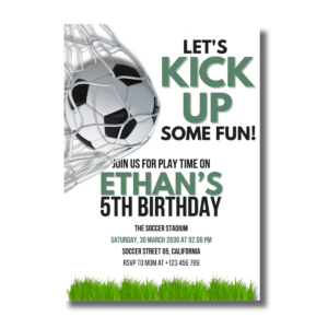 Let's Kick It Up Soccer Birthday Party Canva Invitation