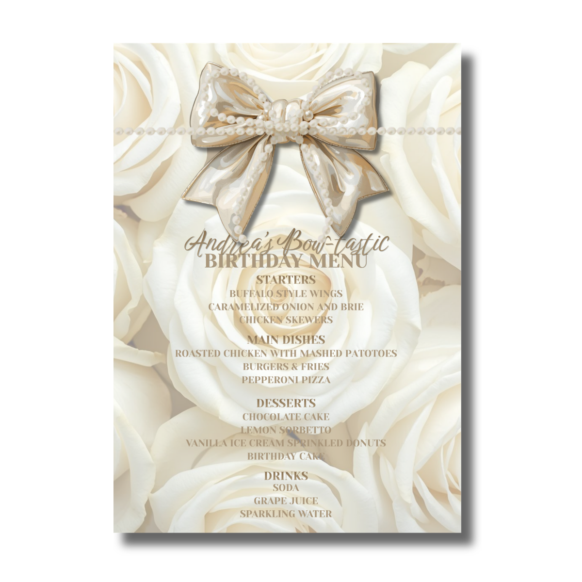 Bow-tastic White Flower Pearl Bow Birthday Partyy Canva Invitation - Image 3