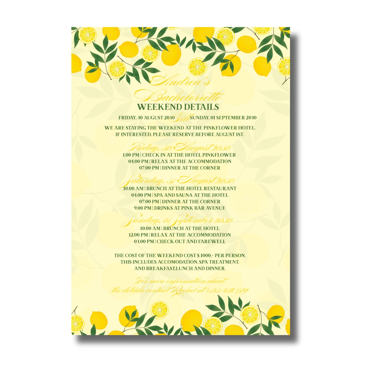 Bachelorette Weekend Lemon Canva Detail Card & Invitation - Image 3