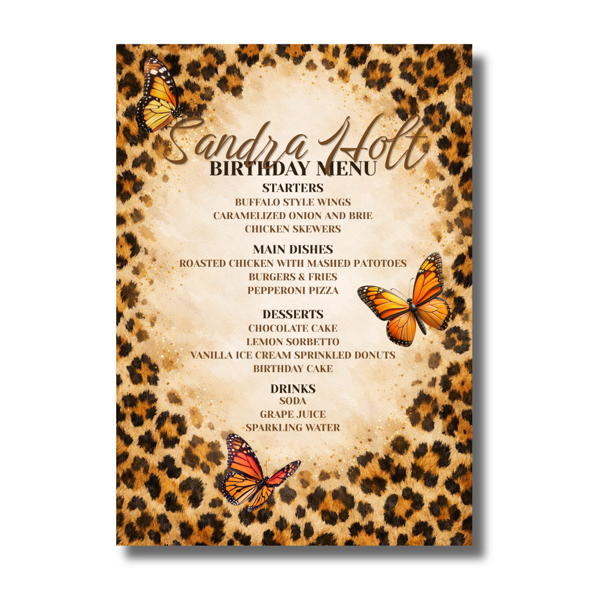 Lepard Animal Print with Monarch Butterflies Chapter Fifty Birthday Party Canva Invitation - Image 3