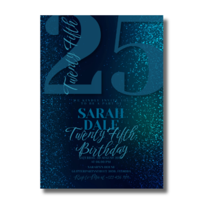 Twenty Fifth Dark Blue Shimmer Glitter Birthday Canva Invitation