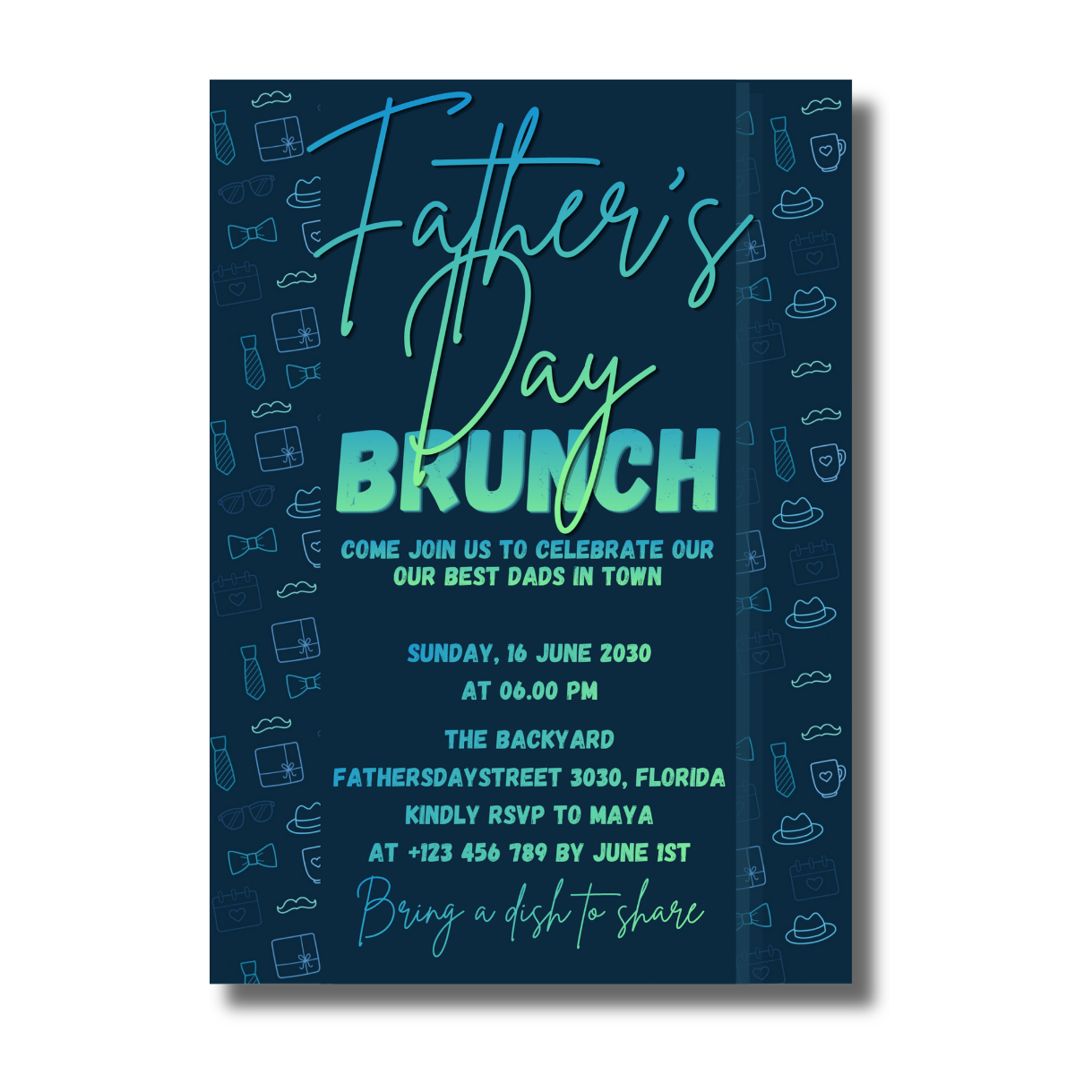 Father’s Day Dark Blue Neon Icons Brunch Canva Invitation