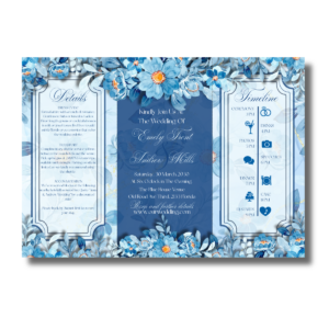 Blue Watercolor Flowers Wedding Tri-Fold Canva Invitation