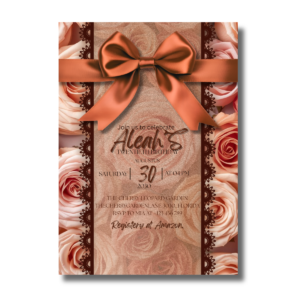 Peach Roses With Brown Bow Tie Birthday Canva Invitation