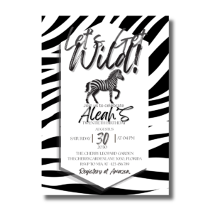 Stylish Zebra & Glam Birthday Party Canva Invitation